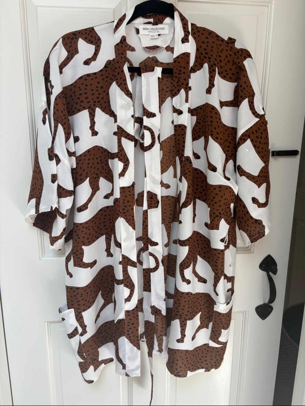 Emerson Fry Brown and White Leopard-Print Open Kimono